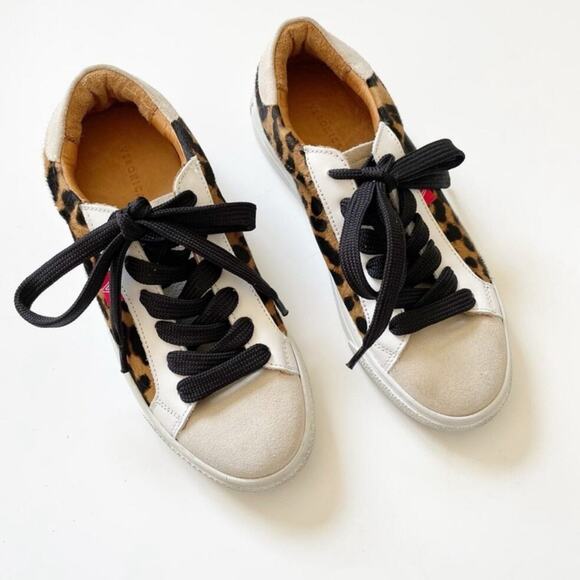 Veronica Beard Distressed Sami Leopard Calf Hair Suede Sneakers - Picture 3 of 11